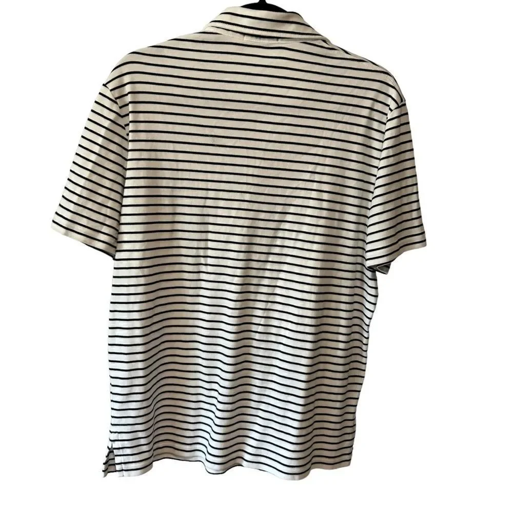 Ralph Lauren Polo Shirt Size L Mens White Striped Short Sleeved Polo Shirt